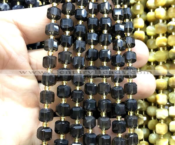 CCU1355 15 inches 6mm - 7mm faceted cube smoky quartz beads