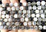 CCU1356 15 inches 6mm - 7mm faceted cube black rutilated quartz beads