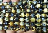 CCU1367 15 inches 6mm - 7mm faceted cube golden & blue tiger eye beads