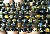 CCU1368 15 inches 6mm - 7mm faceted cube yellow & blue tiger eye beads