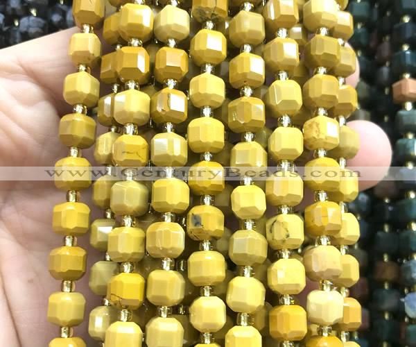 CCU1371 15 inches 6mm - 7mm faceted cube yellow mookaite beads