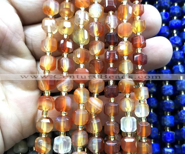 CCU1390 15 inches 6mm - 7mm faceted cube red banded agate beads