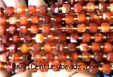 CCU1391 15 inches 6mm - 7mm faceted cube red banded agate beads