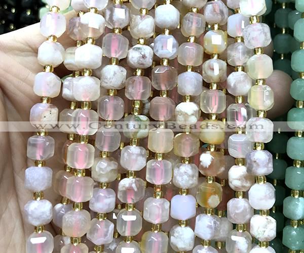 CCU1397 15 inches 6mm - 7mm faceted cube sakura agate beads