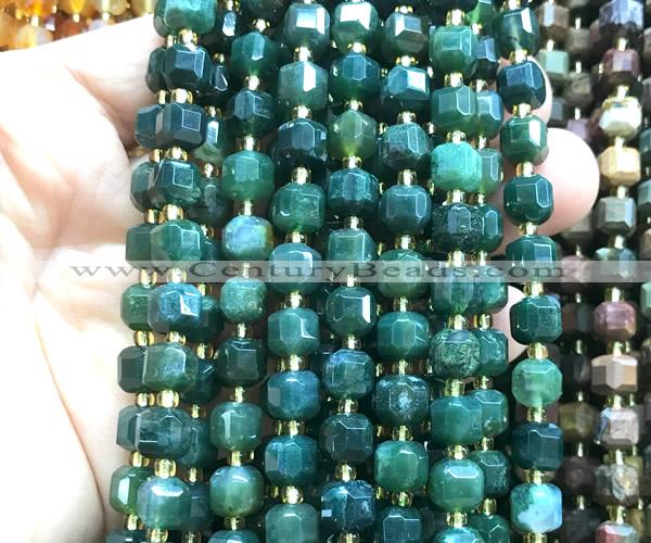 CCU1398 15 inches 6mm - 7mm faceted cube moss agate beads