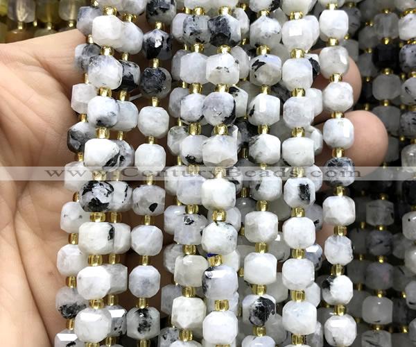 CCU1412 15 inches 6mm - 7mm faceted cube white moonstone beads