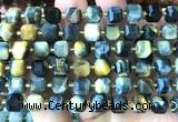 CCU1469 15 inches 8mm - 9mm faceted cube golden & blue tiger eye beads