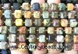 CCU1478 15 inches 8mm - 9mm faceted cube picasso jasper beads