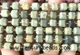 CCU1481 15 inches 8mm - 9mm faceted cube silver leaf jasper beads