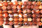 CCU1499 15 inches 8mm - 9mm faceted cube red banded agate beads