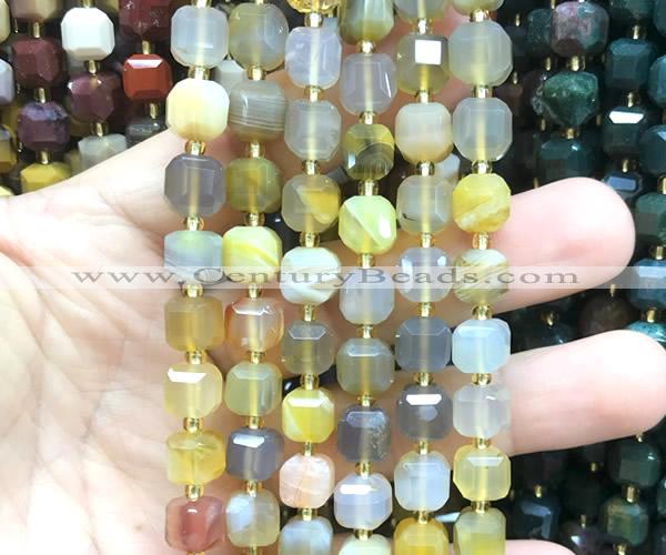 CCU1500 15 inches 8mm - 9mm faceted cube yellow Botswana agate beads