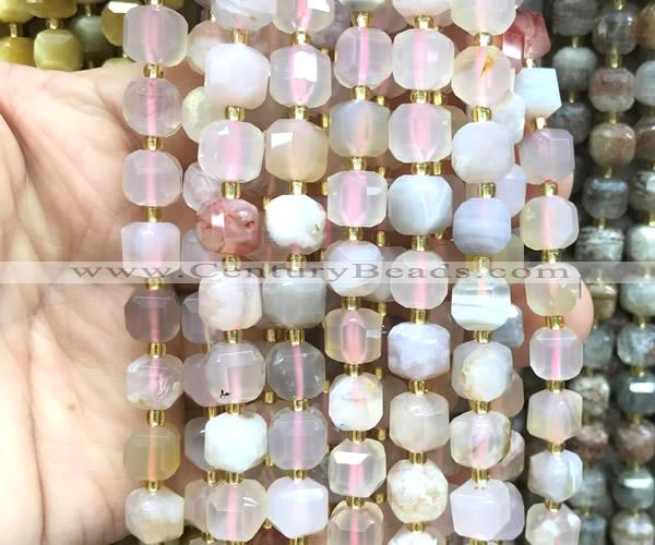 CCU1502 15 inches 8mm - 9mm faceted cube sakura agate beads
