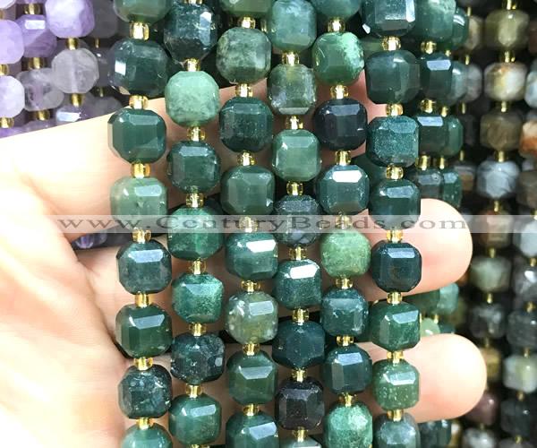 CCU1504 15 inches 8mm - 9mm faceted cube moss agate beads