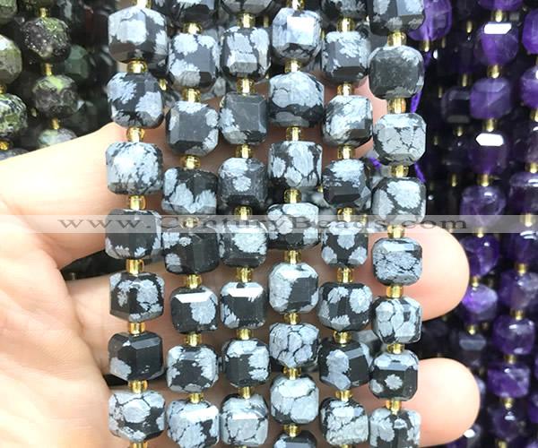 CCU1513 15 inches 8mm - 9mm faceted cube snowflake obsidian beads