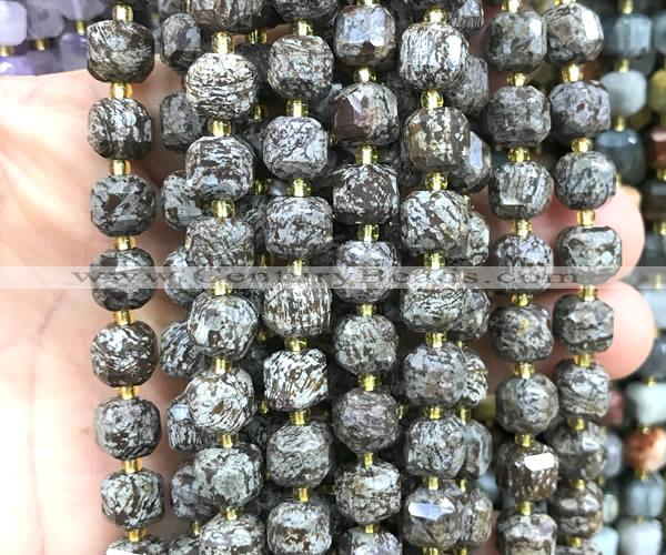 CCU1514 15 inches 8mm - 9mm faceted cube Chinese snowflake obsidian beads