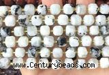 CCU1518 15 inches 8mm - 9mm faceted cube white moonstone beads