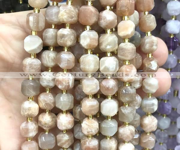 CCU1519 15 inches 8mm - 9mm faceted cube moonstone beads