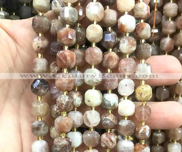 CCU1520 15 inches 8mm - 9mm faceted cube sunstone beads