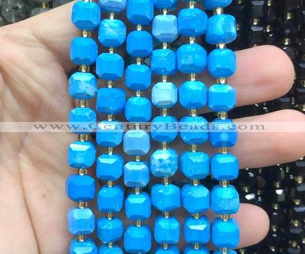 CCU1521 15 inches 8mm - 9mm faceted cube blue turquoise beads