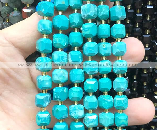 CCU1522 15 inches 8mm - 9mm faceted cube green turquoise beads