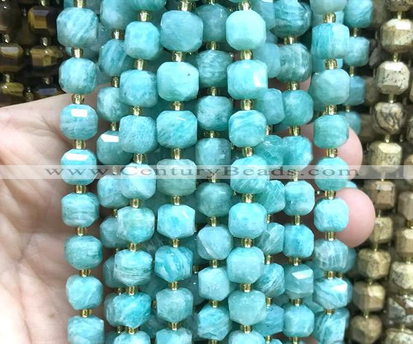 CCU1525 15 inches 8mm - 9mm faceted cube amazonite gemstone beads
