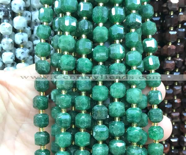 CCU1526 15 inches 8mm - 9mm faceted cube green jade beads