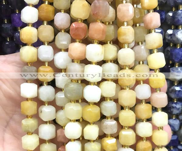 CCU1529 15 inches 8mm - 9mm faceted cube yellow aventurine jade beads