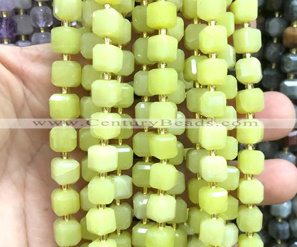 CCU1530 15 inches 8mm - 9mm faceted cube lemon jade beads