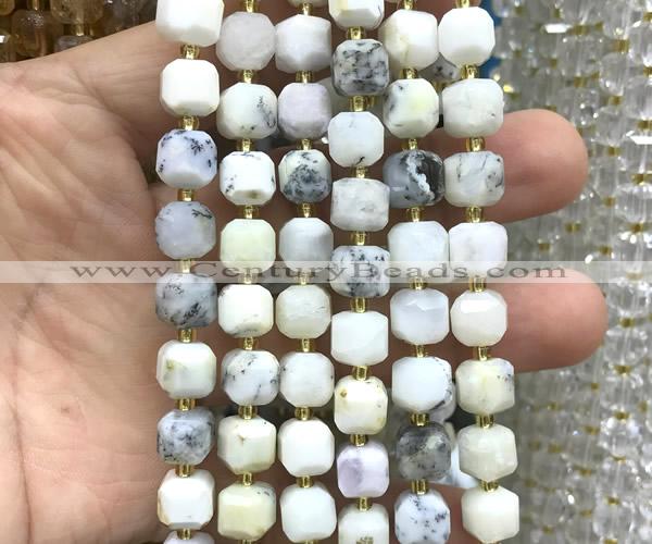 CCU1532 15 inches 8mm - 9mm faceted cube white opal beads