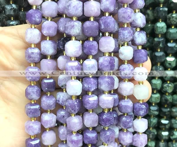 CCU1536 15 inches 8mm - 9mm faceted cube lepidolite gemstone beads