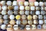 CCU1540 15 inches 8mm - 9mm faceted cube bamboo leaf agate beads