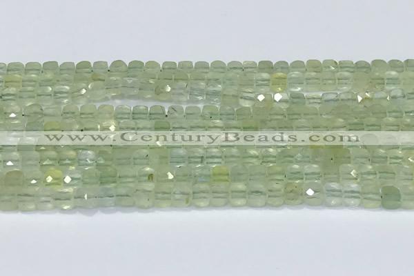 CCU832 15 inches 4mm faceted cube prehnite beads