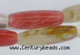 CCY211 15.5 inches 12*40mm trihedron volcano cherry quartz beads