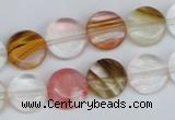 CCY213 15.5 inches 12mm flat round volcano cherry quartz beads