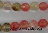 CCY503 15.5 inches 10mm faceted round volcano cherry quartz beads