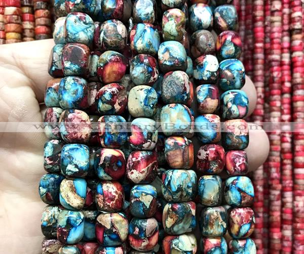 CDE3951 15 inches 7*9mm nuggets rainbow sea sediment jasper beads