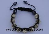 CFB555 10mm round rhinestone with hematite beads adjustable bracelet