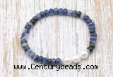 CFB770 faceted rondelle sodalite & potato white freshwater pearl stretchy bracelet