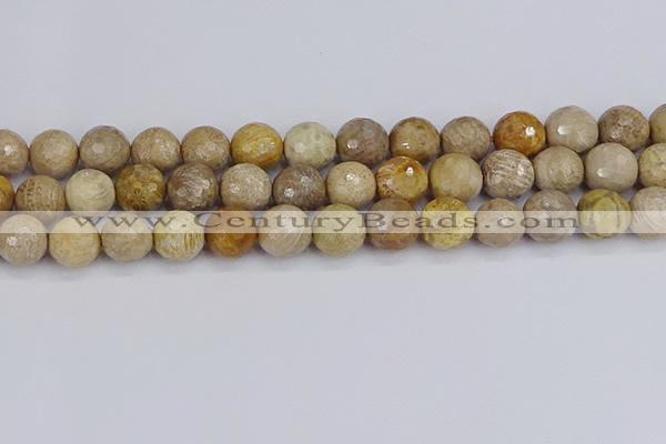 CFC232 15.5 inches 12mm faceted round fossil coral beads