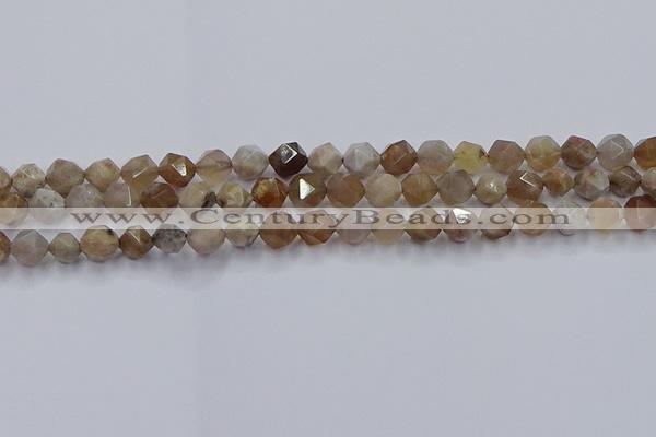 CFC300 15.5 inches 6mm faceted nuggets coral jade beads