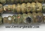 CFG1531 15.5 inches 10*35mm carved teardrop rhyolite gemstone beads