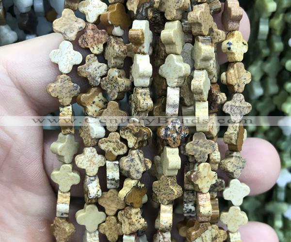 CFG1613 15 inches 8mm four leaf clover picture jasper beads