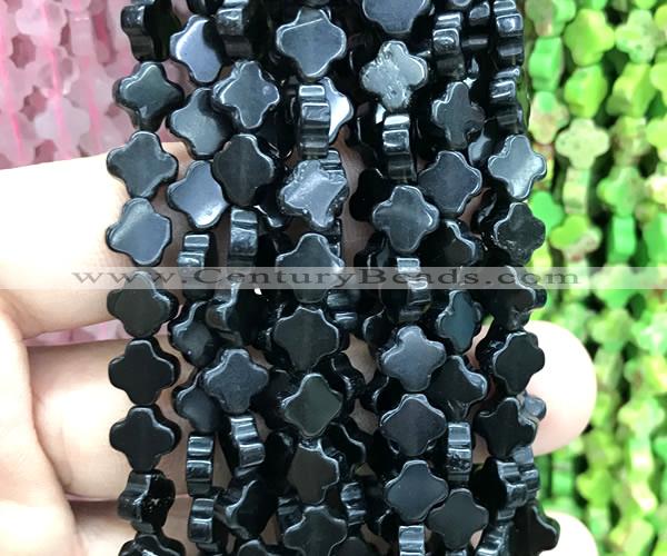 CFG1618 15 inches 8mm four leaf clover black obsidian beads