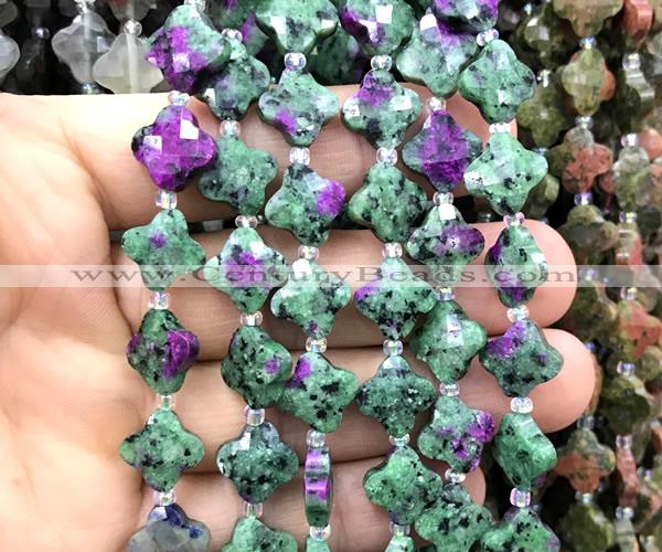 CFG1812 15 inches 12mm four leaf clover synthetic ruby zoisite beads