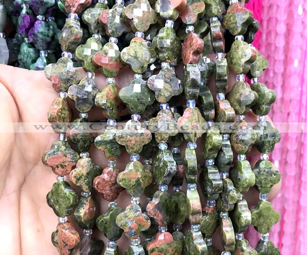 CFG1813 15 inches 12mm four leaf clover unakite gemstone beads