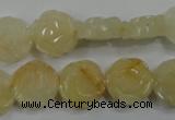 CFG882 15.5 inches 14mm carved flower yellow jade gemstone beads