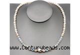 CFN102 potato white freshwater pearl & morganite necklace, 16 - 24 inches