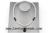 CFN160 baroque white freshwater pearl & smoky quartz necklace with pendant