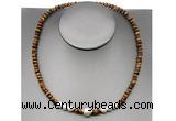 CFN222 4*6mm faceted rondelle yellow tiger eye & potato white freshwater pearl necklace