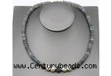 CFN225 5*8mm faceted rondelle labradorite & potato white freshwater pearl necklace